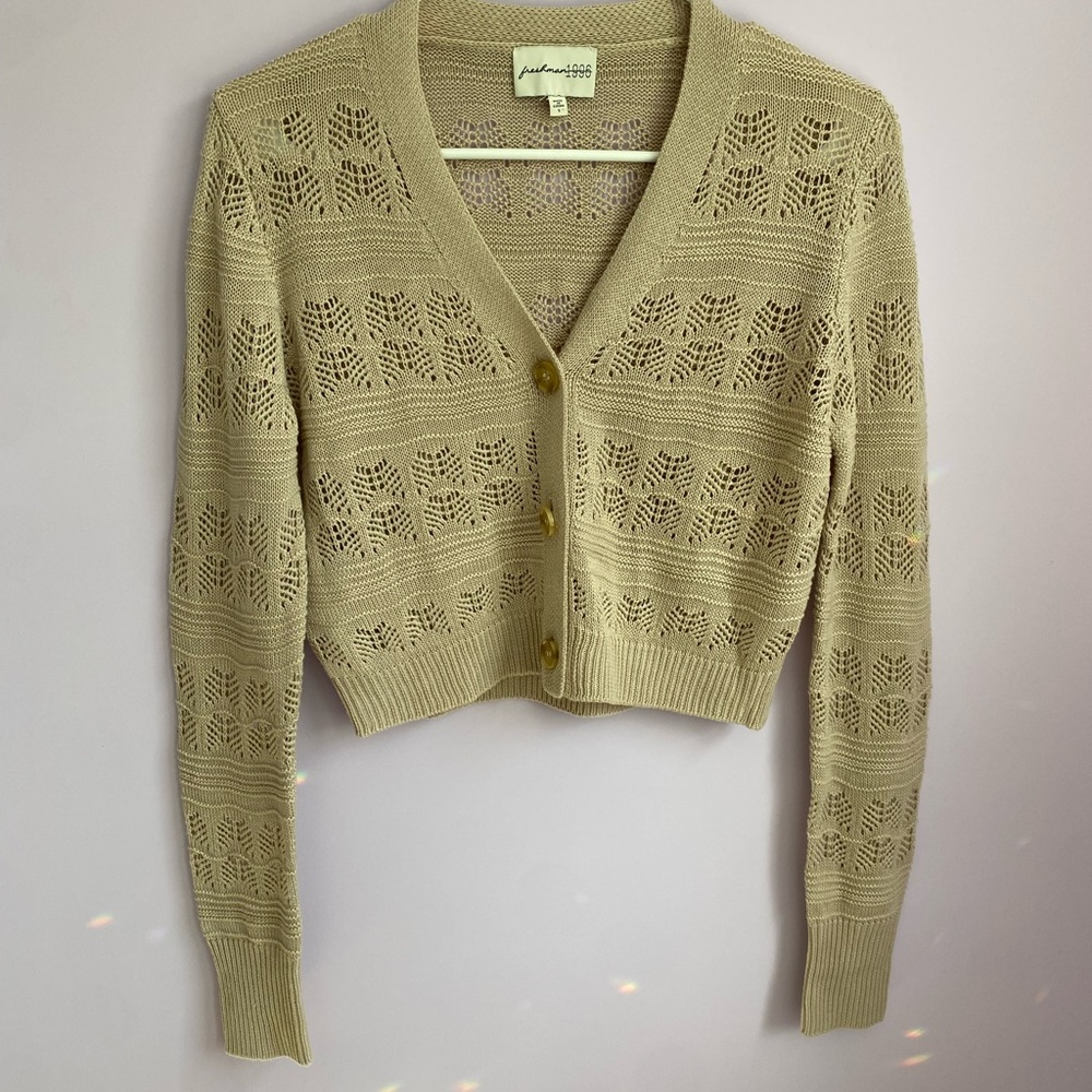 Freshman Tan Knit Cardigan with Button Detail